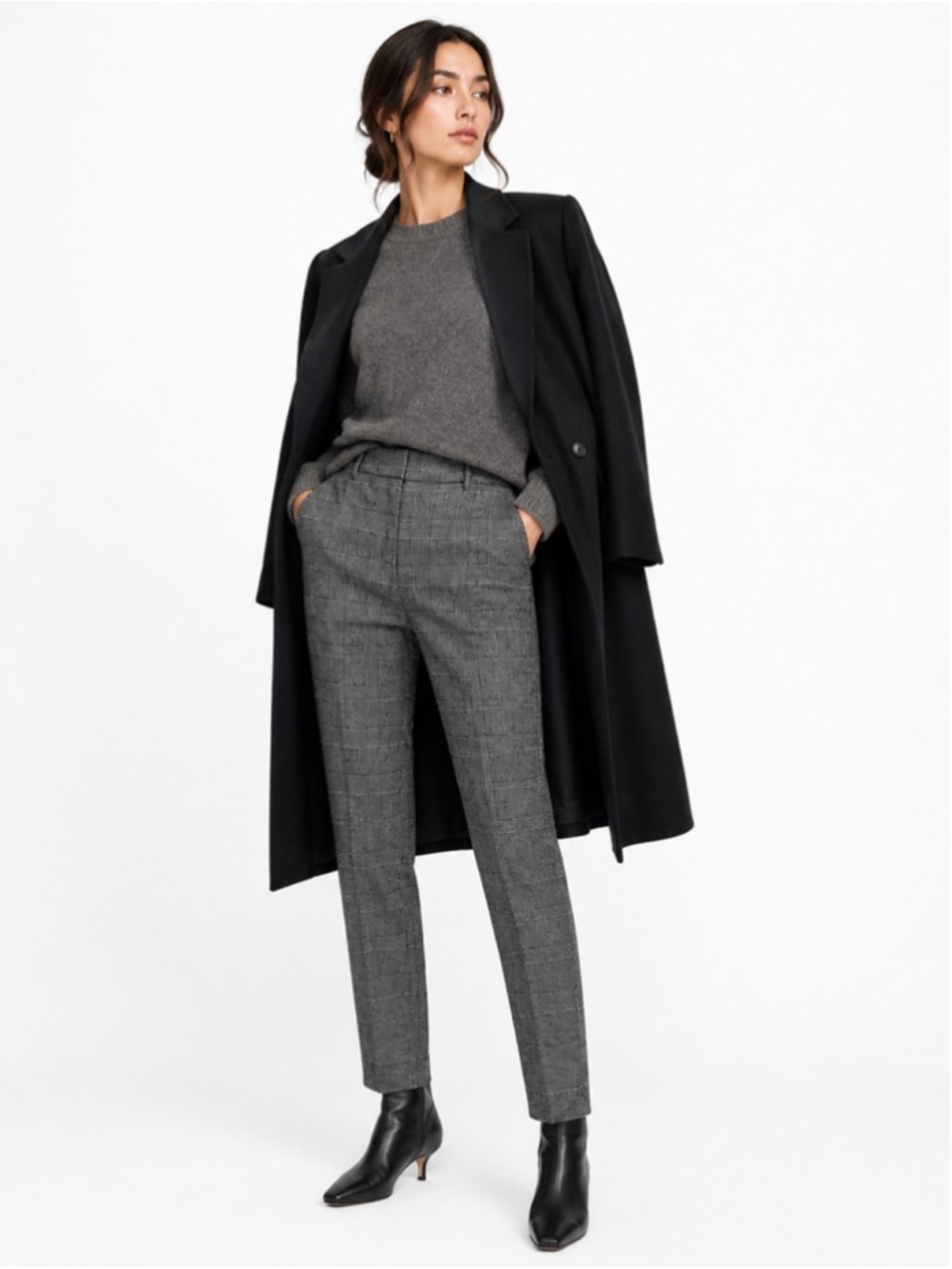 Aritzia Wilfred Wool Cashmere Trouser Pants Black White Classic Plaid Tapered 6